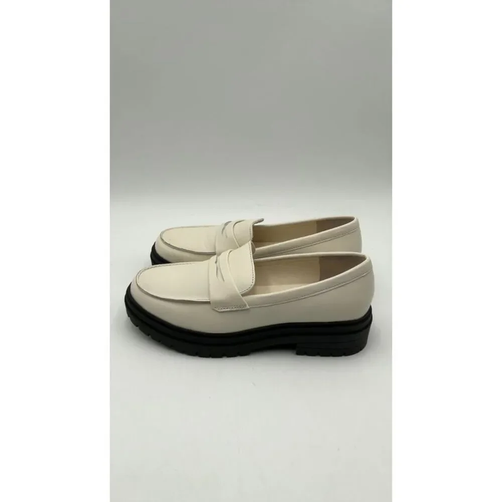 Quince Cream Platform Penny Loafers with Black Sole - Picture 1 of 3
